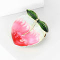 Pink Peach Brooch with Green Leaves and Gold Tone Stem view 2