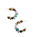 Multicolor Beaded Hoop Earrings with Turquoise and Brown Accents view 5