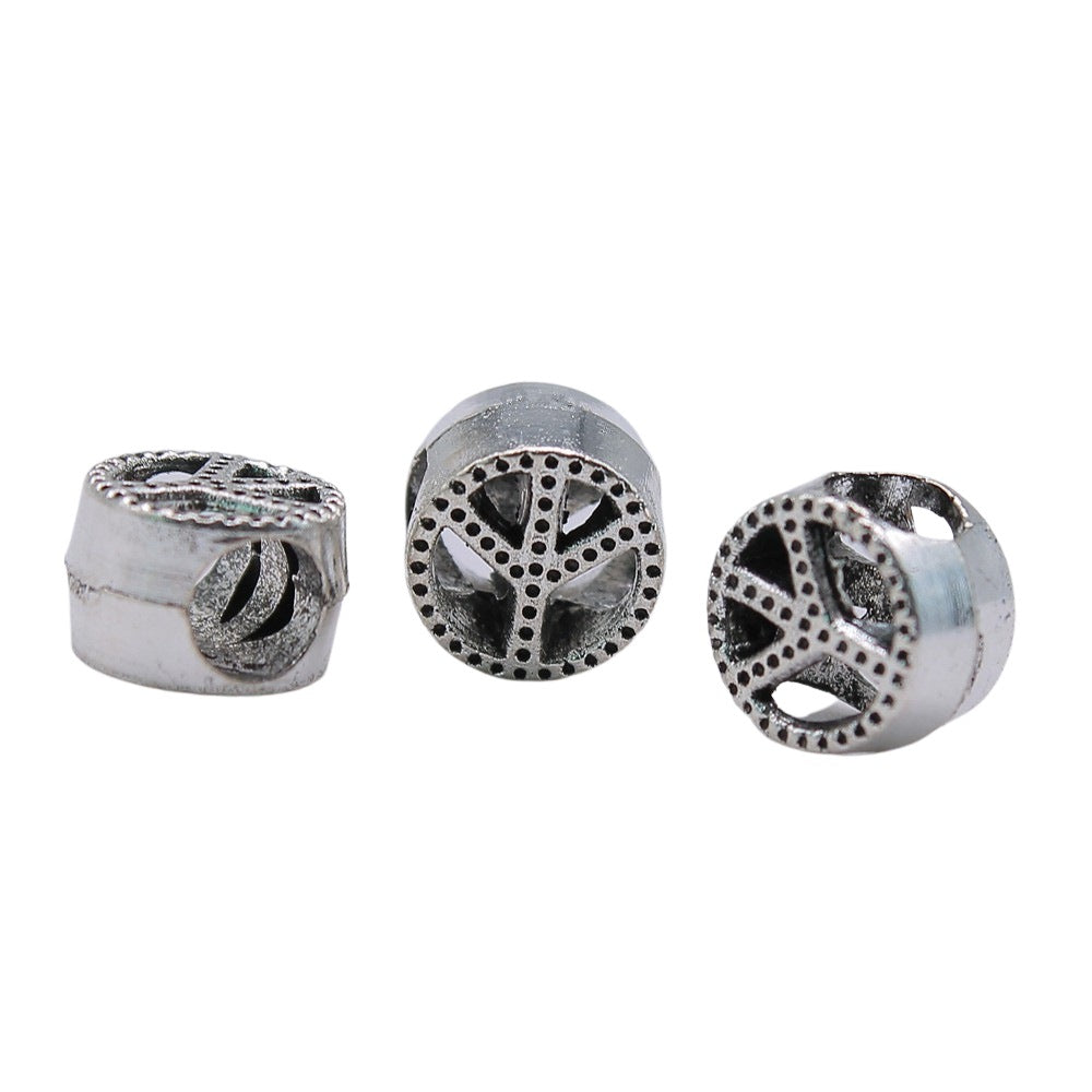 10x10x7mm 1.6g Antique Silver Zinc Alloy Peace Sign Large Hole Beads for Bracelet Jewelry Making