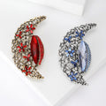 Crescent Moon Brooch in Metal with Crystal Crescent with Colored Enamel Inner Curve view 1