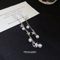 Silver Pearl Star Chain Ear Cuff with Long Delicate Cascading Drops view 2