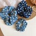 Blue White Floral Embroidered Fabric Scrunchie 3 Styles view 2
