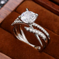 Silver Tone Split Band Solitaire Ring with Polished Metal Finish view 2