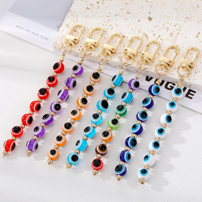 Gold Tone Colorful Evil Eye Bead Clip Keychains in Seven Colors