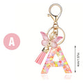 Glitter Resin Letter Keychain with Butterfly Charm and Tassel view 6