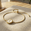 Crescent Moon Shell Disc Adjustable Bracelets in Gold and Silver Tone view 4