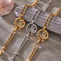 Bamboo Circle Pendant Necklace Bracelet Gold Steel Pearl view 3