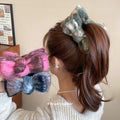 Fuzzy Flocked Bow Duckbill Hair Clips Green Pink Blue view 1