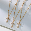 Gold Stainless Steel Zircon Cross Necklace Bracelet Ring Earrings view 3
