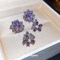 Purple Crystal Flower Clip On Earrings Statement Jewelry view 2