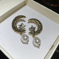 Crystal Moon and Pearl Drop Earrings Statement Fashion Jewelry view 6