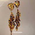 Leopard Print Petal Statement Drop Earrings in Warm Brown Tones view 2