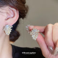 Silver Crystal Leaf Cluster Statement Stud Earrings view 3