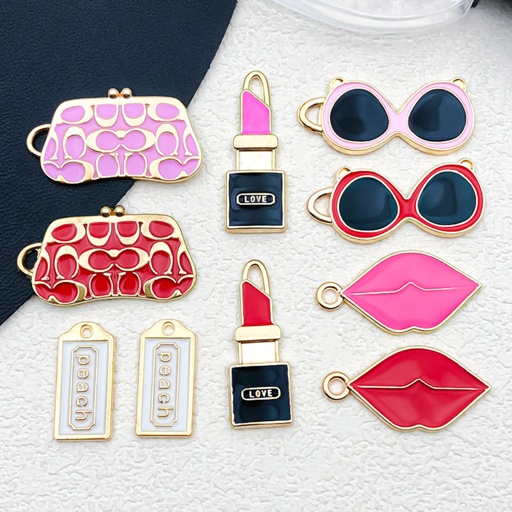 Enamel Zinc Alloy Lipstick Bag Theme Charm Pendant for DIY Earrings Bracelet Keychain
