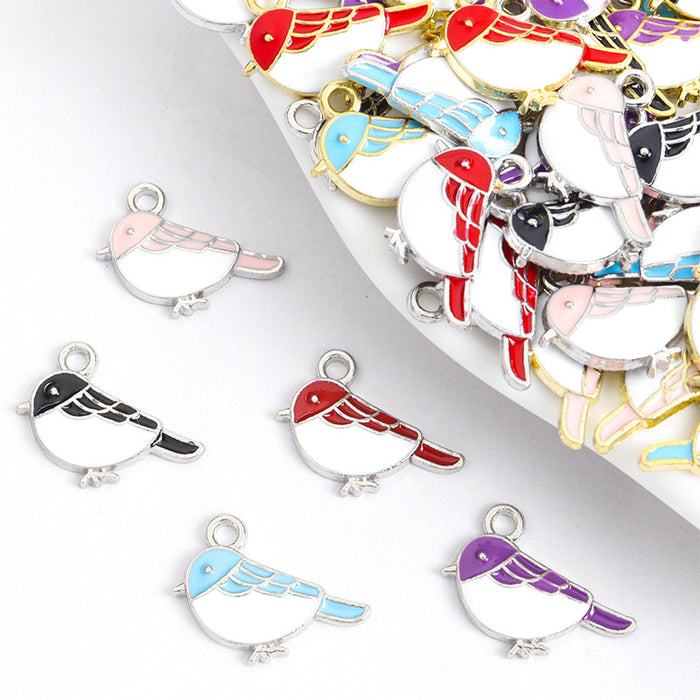 Colorful Perched Bird Enamel Metal Charms, 10 Designs
