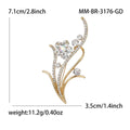 Floral Spray Rhinestone Brooch Clear Crystal Gold Silver Pin view 5