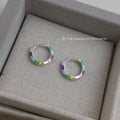 Silver-Tone Multicolor Enamel Segment Mini Huggie Hoop Earrings view 1