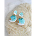 Gold Tone Aqua Ocean Scene Round Disc Drop Stud Earrings view 3