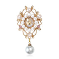 Ornate Pearl Teardrop Brooch With Hanging Gray Pearl view 1