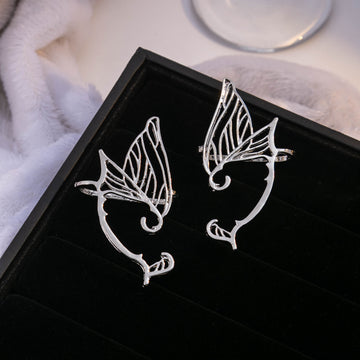 Silver Tone Butterfly Wing Left and Right Ear Cuffs