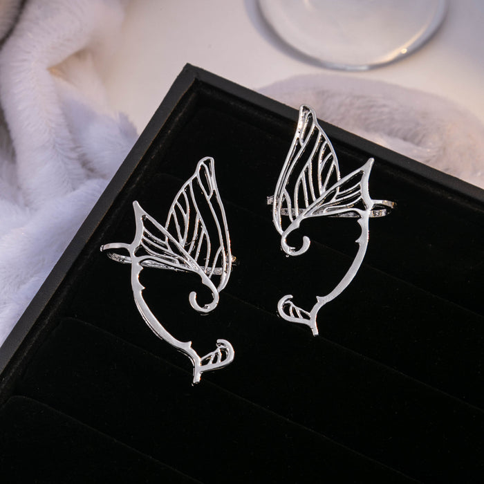 Silver Tone Butterfly Wing Left and Right Ear Cuffs
