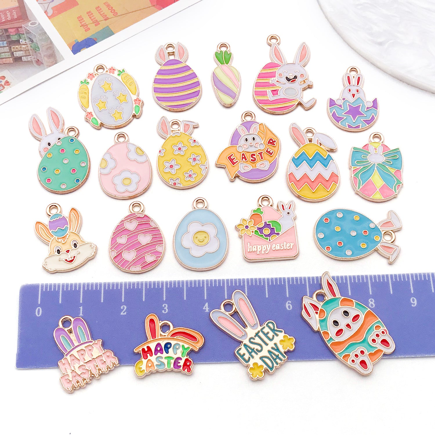 Enamel Zinc Alloy Easter Egg Rabbit Carrot Charm Pendants for DIY Keychains Phone Straps