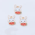 Gold Tone White Rabbit and Watermelon Enamel Charm view 3