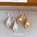 Filigree Drop Earrings With Pearl Centers in Two Finishes view 1