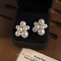 Gold Tone White Pearl Flower Cluster Stud Earrings Multi Size view 1