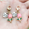 Thank You Heart And Tulip Metal Charm With Lobster Clasp, 6 Colors view 2