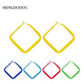 Red Yellow and Green Matte Square Large Hoop Earrings view 1