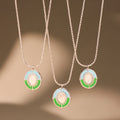 Steel Shell Enamel Round Pendant Necklace Blue Green view 2