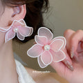 Sheer Petal Flower Stud Earrings with Pearl Centers view 2