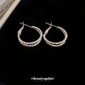 Silver Tone Double Textured Hoop Leverback Earrings view 4