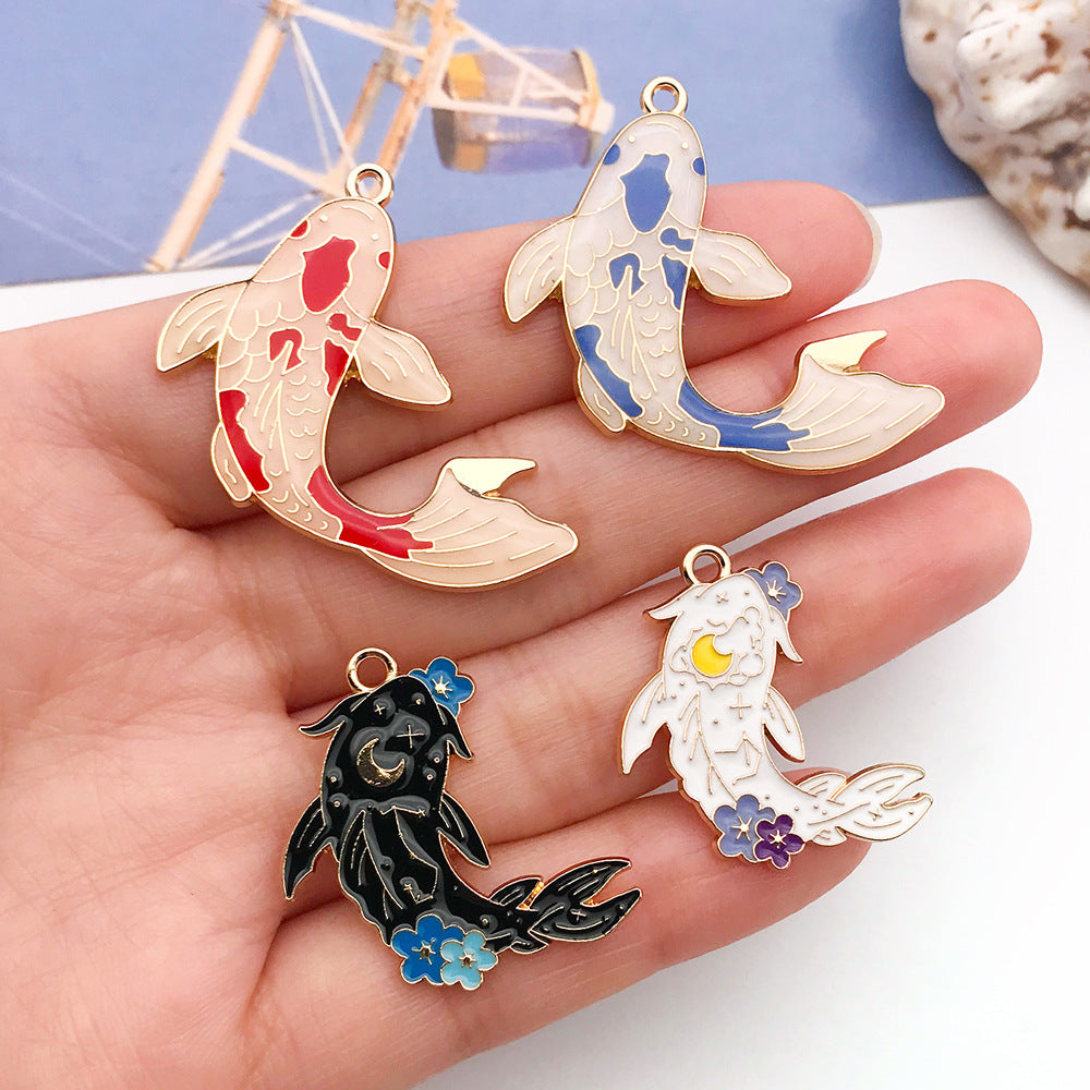 Enamel Zinc Alloy Koi Fish Charm Pendant for DIY Bracelet Necklace Keychain Jewelry