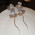 Layered Flower Chain Drop Earrings in Gold and Silver Tones view 6