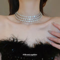 Triple Layer Crystal Rhinestone Bezel Choker Necklace view 1