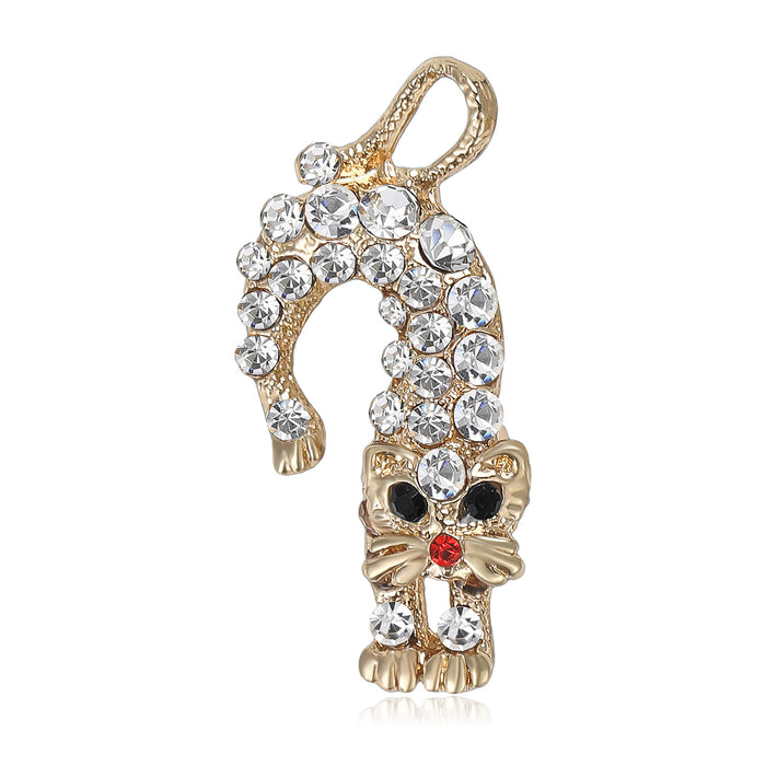 Crystal Cat Brooch With Red Eyes In Four Metal Finishes