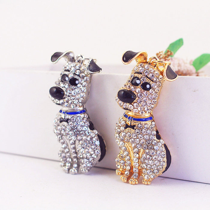 Rhinestone Dog Keychain With Split Ring And Lobster Clasp