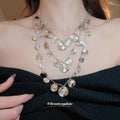 Three Tier Hammered Disc Necklace in Gold and Silver Tones view 1