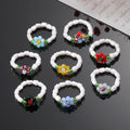 Faux Pearl Beaded Crystal Flower Stretch Rings in Eight Colors view 1