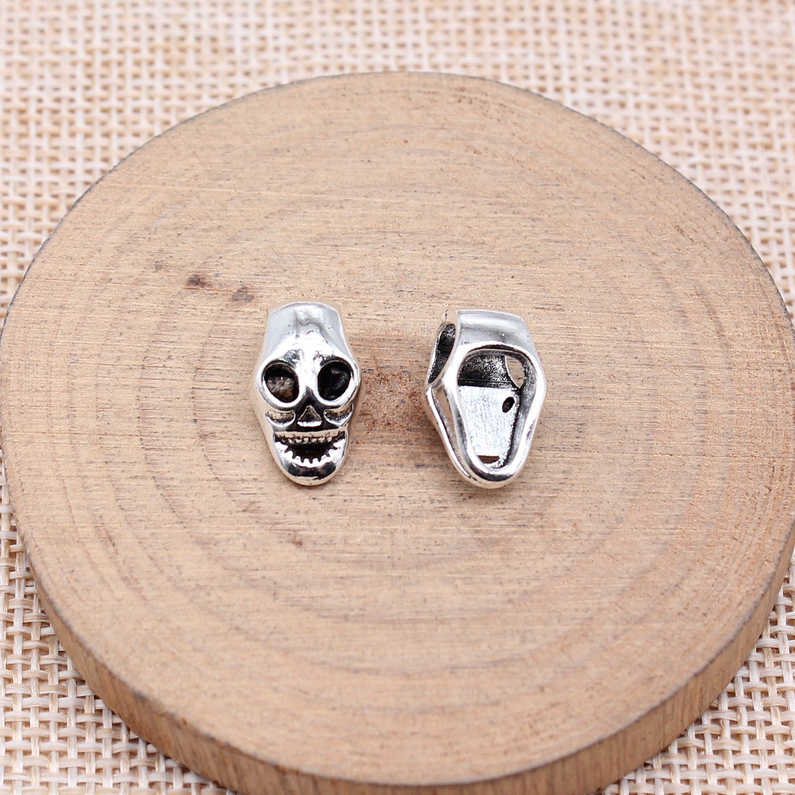 15x9mm 1.8g Antique Silver Zinc Alloy Skull Large Hole Spacer Beads for DIY Bracelet Jewelry Making