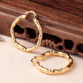 Bamboo Texture Hoop Earrings in Gold-Tone Metal Jewelry view 3