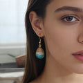 Beach Scene Teardrop Drop Earrings in Gold and Silver Tone view 2