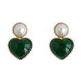 Pearl Stud Green Heart Drop Earrings Gold Twisted Bezel view 5