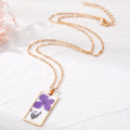 Gold Tone Rectangular Resin Pressed Flower Pendant Necklaces in Seven Designs view 4