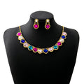 Gold Tone Gemstone Collar Necklace Matching Drop Earring Set view 7
