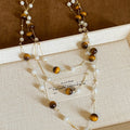 Brown and White Beaded Layered Long Station Necklace view 2