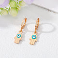 Gold Tone Colorful Enamel Hamsa Evil Eye Huggie Earrings view 6