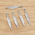Silver Tone Textured Feather Pendant Charms With Top Loops view 2